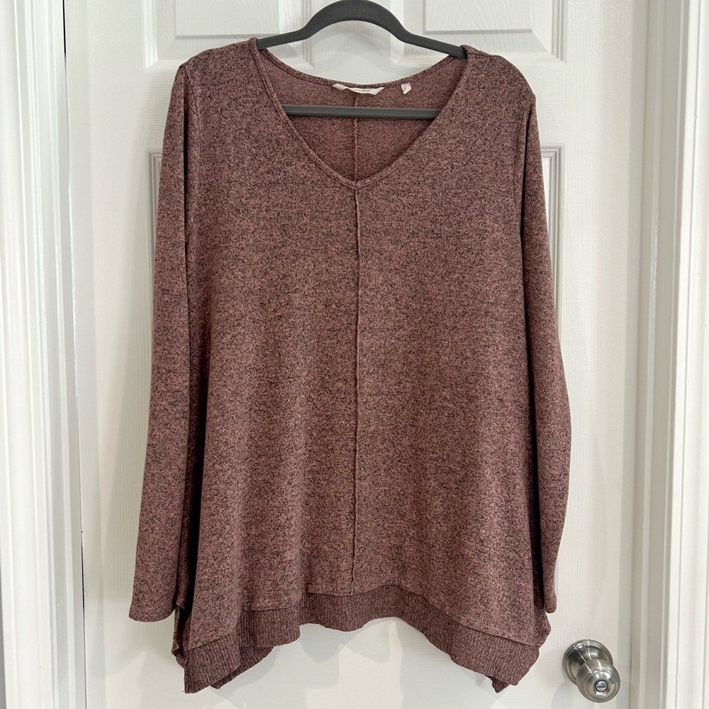 Soft Surroundings Tunic Long Sleeve V-Neck Shirt XL Comfy Heathered Pink Boho - Picture 1 of 8